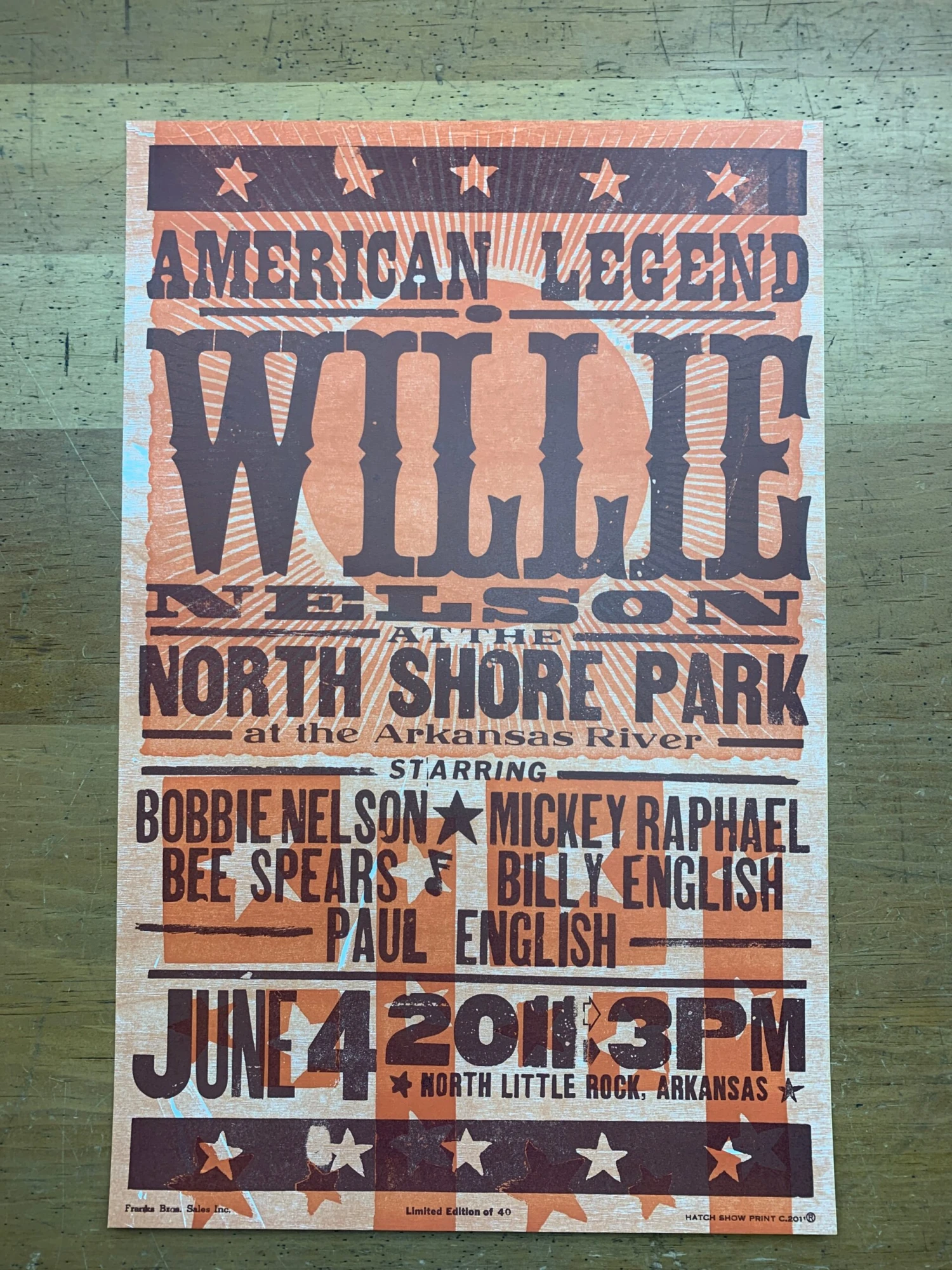 Willie Nelson - 2011 Hatch Show Print 6/4 Poster North Little Rock, Arkansas 2 Willie Nelson - 2011 Hatch Show Print 6/4 Poster North Little Rock, Arkansas - Image 2