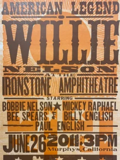 Willie Nelson - 2011 Hatch Show Print 6/26 Poster Murphys, California