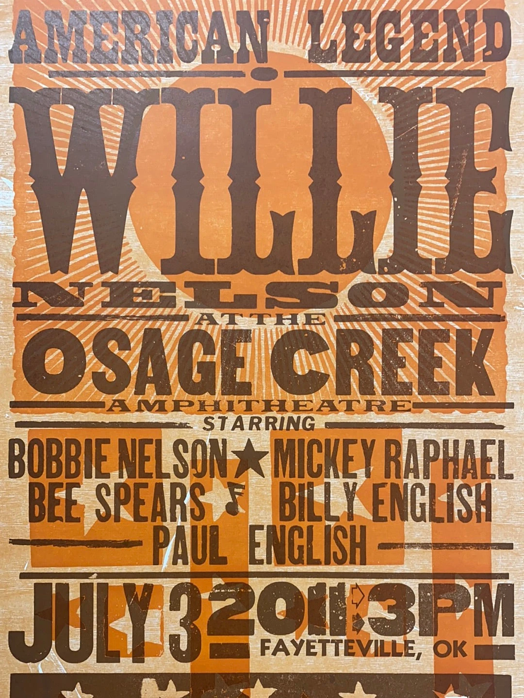 Willie Nelson - 2011 Hatch Show Print 7/3 Poster Fayetteville, Oklahoma 1 Willie Nelson - 2011 Hatch Show Print 7/3 Poster Fayetteville, Oklahoma