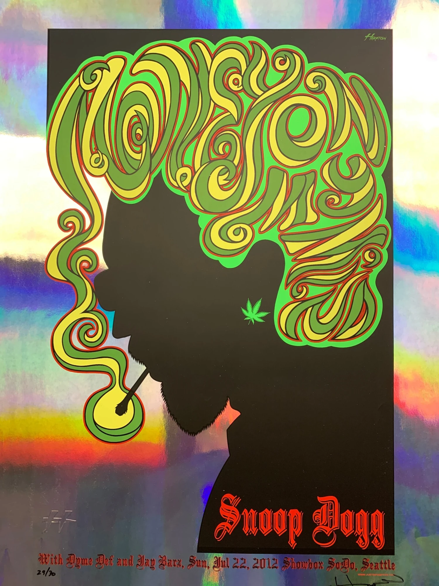 Snoop Dogg - 2012 Justin Hampton Poster Seattle Showbox FOIL 1 Snoop Dogg - 2012 Justin Hampton Poster Seattle Showbox FOIL