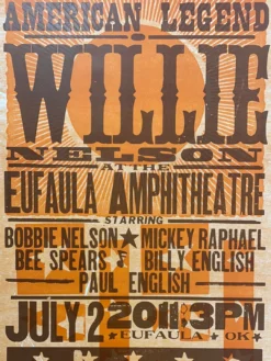Willie Nelson - 2011 Hatch Show Print 7/2 Poster Eufaula, Oklahoma