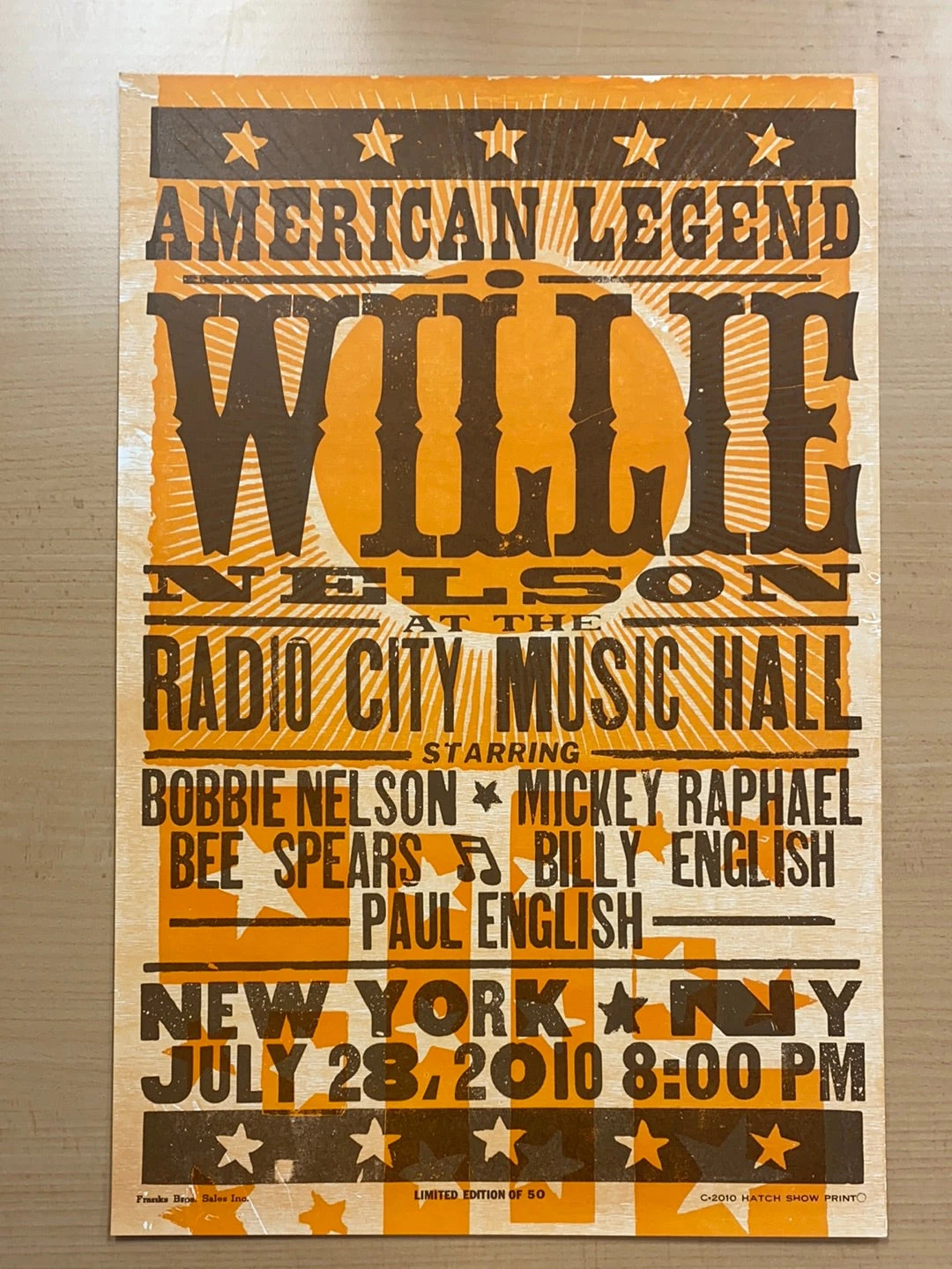 Willie Nelson - 2010 Hatch Show Print 7/28 Poster New York, New York 2 Willie Nelson - 2010 Hatch Show Print 7/28 Poster New York, New York - Image 2