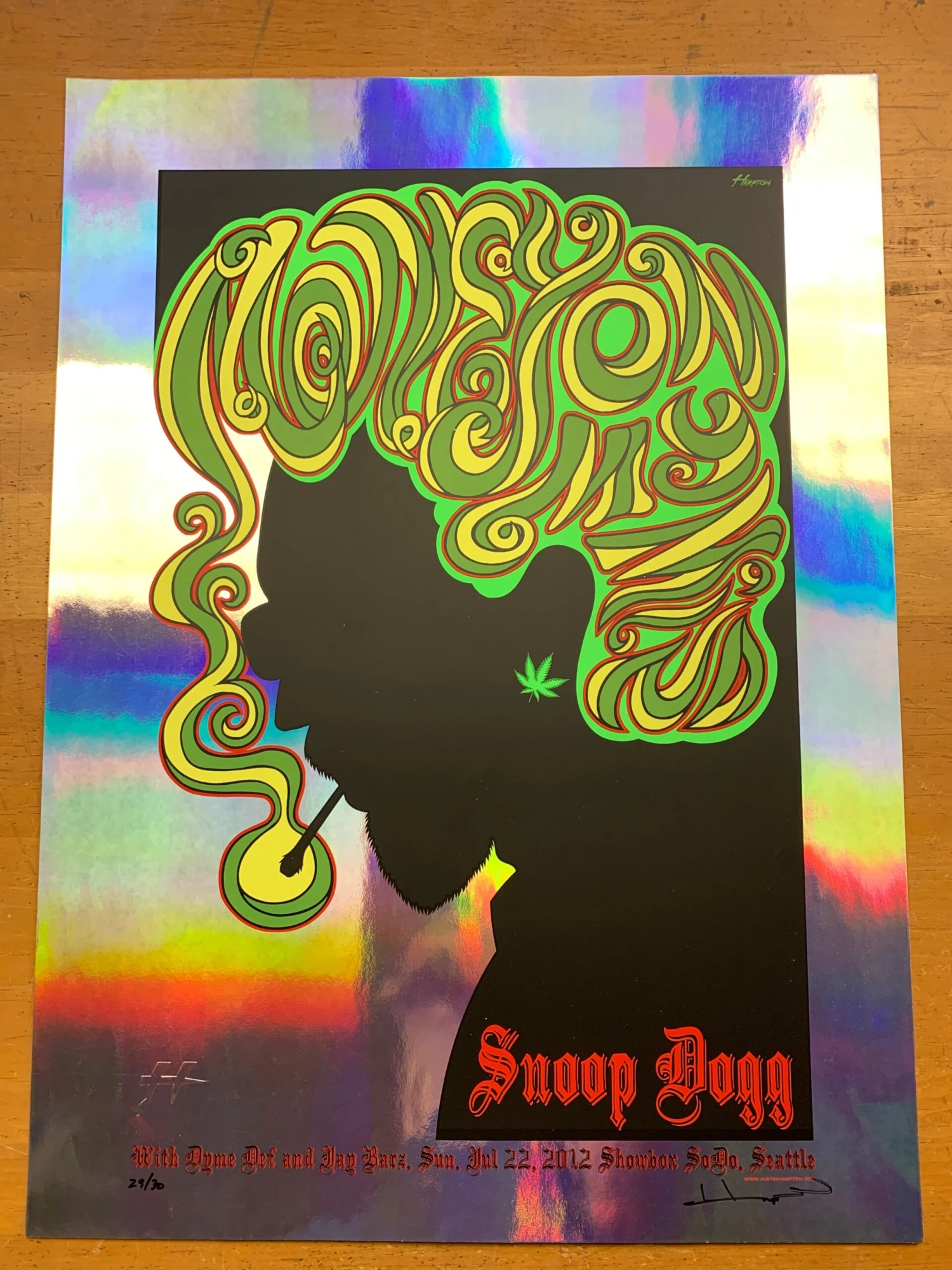 Snoop Dogg - 2012 Justin Hampton Poster Seattle Showbox FOIL 2 Snoop Dogg - 2012 Justin Hampton Poster Seattle Showbox FOIL - Image 2