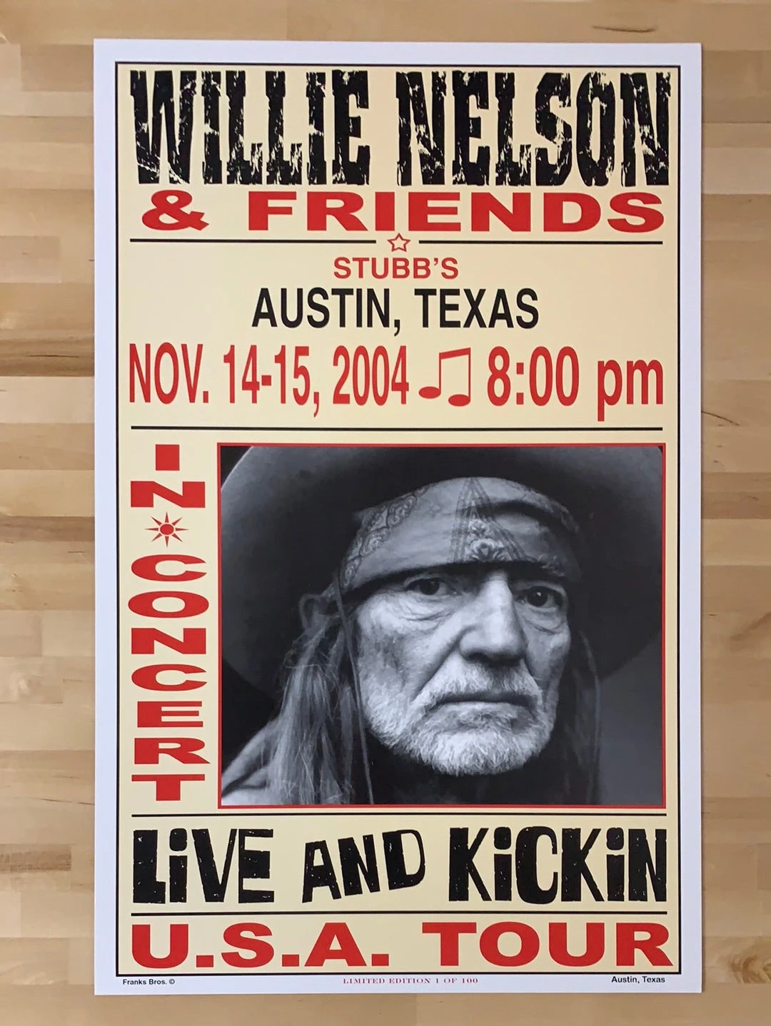 Willie Nelson - 2004 Franks Brothers 11/14-15 Poster Austin, TX 2 Willie Nelson - 2004 Franks Brothers 11/14-15 Poster Austin, TX - Image 2