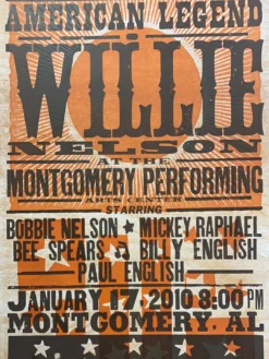 Willie Nelson - 2010 Hatch Show Print 1/17 Poster Montgomery, Alabama