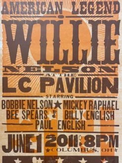 Willie Nelson - 2011 Hatch Show Print 6/1 Poster Columbus, Ohio