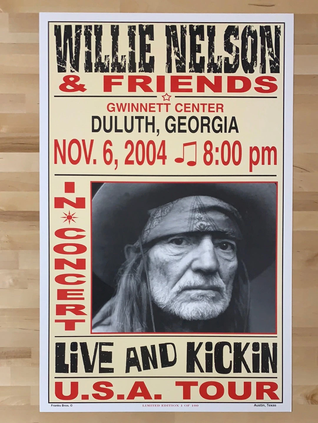 Willie Nelson - 2004 Franks Brothers 11/6 Poster Duluth, GA 2 Willie Nelson - 2004 Franks Brothers 11/6 Poster Duluth, GA - Image 2