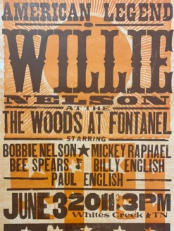 Willie Nelson - 2011 Hatch Show Print 6/3 Poster Whites Creek, Tennessee