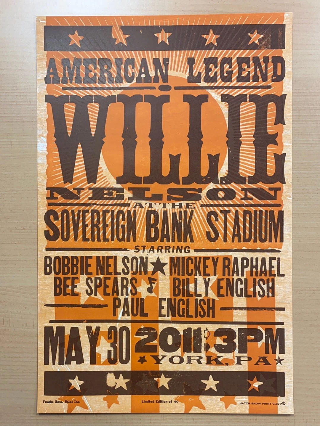 Willie Nelson - 2011 Hatch Show Print 5/30 Poster York, Pennsylvania 2 Willie Nelson - 2011 Hatch Show Print 5/30 Poster York, Pennsylvania - Image 2