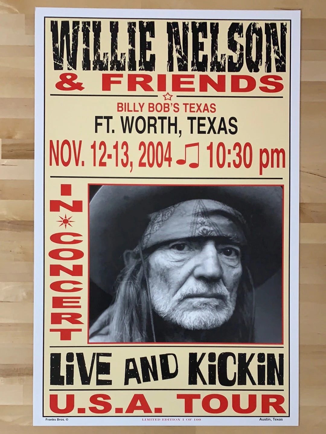 Willie Nelson - 2004 Franks Brothers 11/12-13 Poster Ft. Worth, TX 2 Willie Nelson - 2004 Franks Brothers 11/12-13 Poster Ft. Worth, TX - Image 2