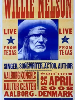 Willie Nelson - 2008 Hatch Show Print 4/25 Poster Aalborg, Denmark