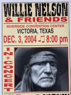Willie Nelson - 2004 Franks Brothers 12/3 Poster Victoria, TX (damaged)