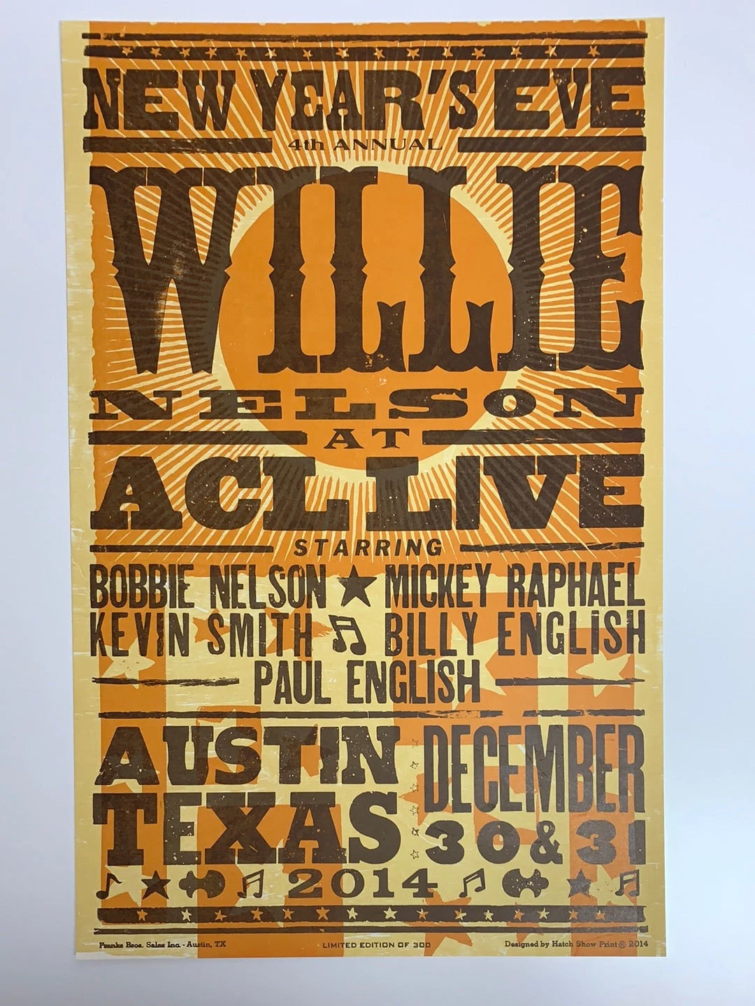 Willie Nelson - 2014 Hatch Show Print NYE Poster ACL Live 2 Willie Nelson - 2014 Hatch Show Print NYE Poster ACL Live - Image 2
