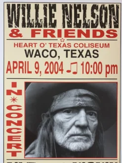 Willie Nelson - 2004 Franks Brothers 4/9 Poster Waco, TX