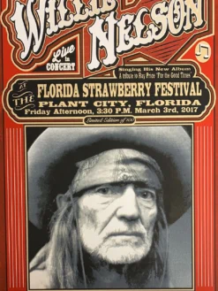 Willie Nelson - 2017 Mattole River Studios Poster Plant City, FL