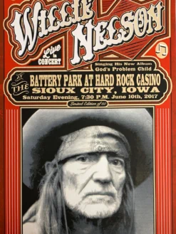 Willie Nelson - 2017 Mattole River Studios Poster Sioux City, IA