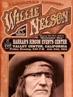 Willie Nelson - 2015 Franks Brothers Poster Valley Center, CA Harrah's