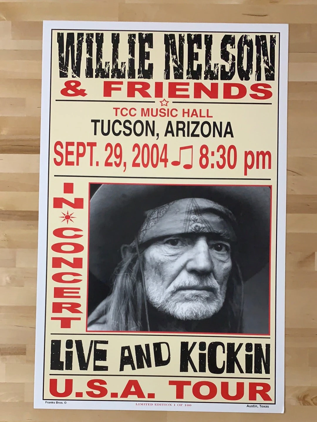 Willie Nelson - 2004 Franks Brothers 9/29 Poster Tucson, AZ 2 Willie Nelson - 2004 Franks Brothers 9/29 Poster Tucson, AZ - Image 2