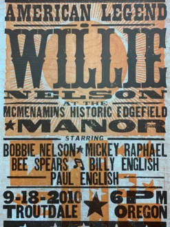 Willie Nelson - 2010 Hatch Show Print 9/18 Poster Troutdale, OR