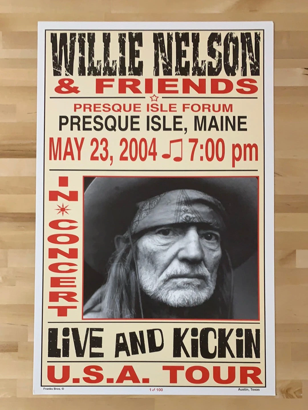Willie Nelson - 2004 Franks Brothers 5/23 Poster Presque Isle, ME 2 Willie Nelson - 2004 Franks Brothers 5/23 Poster Presque Isle, ME - Image 2