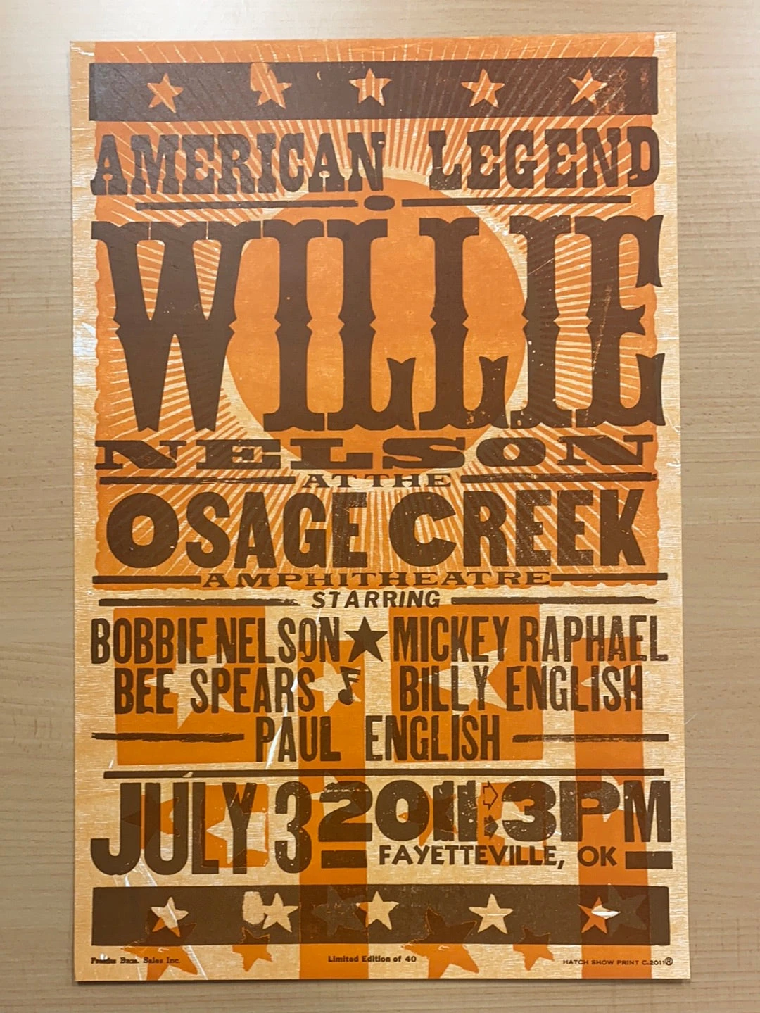 Willie Nelson - 2011 Hatch Show Print 7/3 Poster Fayetteville, Oklahoma 2 Willie Nelson - 2011 Hatch Show Print 7/3 Poster Fayetteville, Oklahoma - Image 2