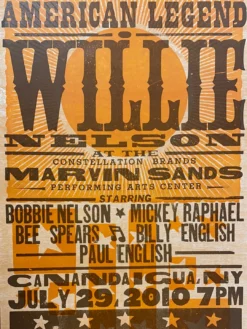 Willie Nelson - 2010 Hatch Show Print 7/29 Poster Canandaigua, New York