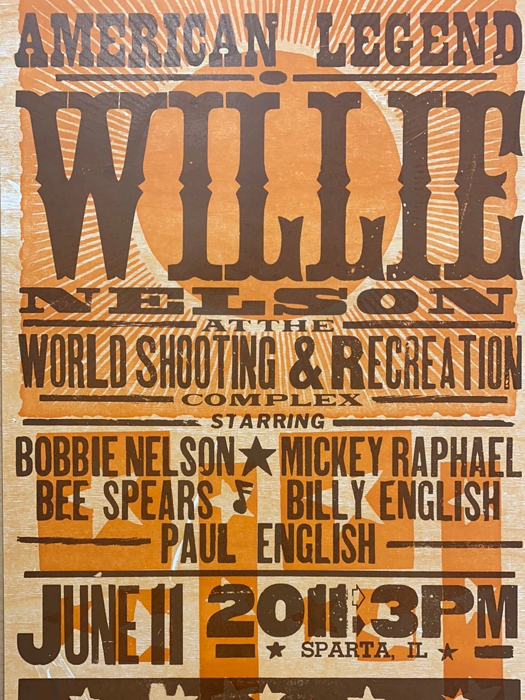 Willie Nelson - 2011 Hatch Show Print 6/11 Poster Sparta, Illinois 1 Willie Nelson - 2011 Hatch Show Print 6/11 Poster Sparta, Illinois