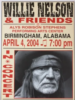 Willie Nelson - 2004 Franks Brothers 4/4 Poster Birmingham, AL