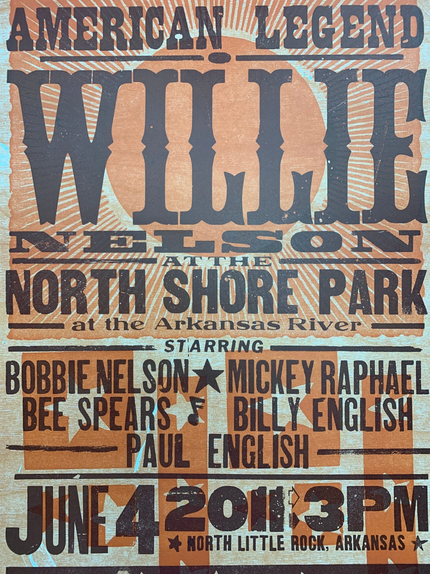 Willie Nelson - 2011 Hatch Show Print 6/4 Poster North Little Rock, Arkansas 1 Willie Nelson - 2011 Hatch Show Print 6/4 Poster North Little Rock, Arkansas
