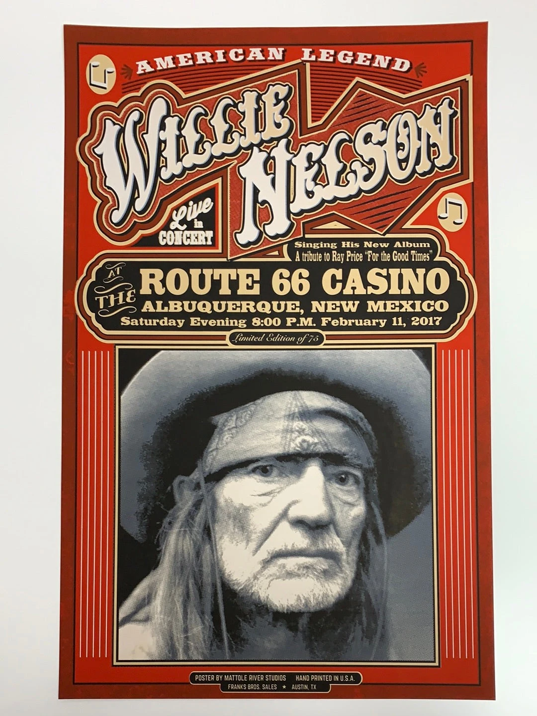 Willie Nelson - 2017 Mattole River Studios Poster Albuquerque, NM 2 Willie Nelson - 2017 Mattole River Studios Poster Albuquerque, NM - Image 2