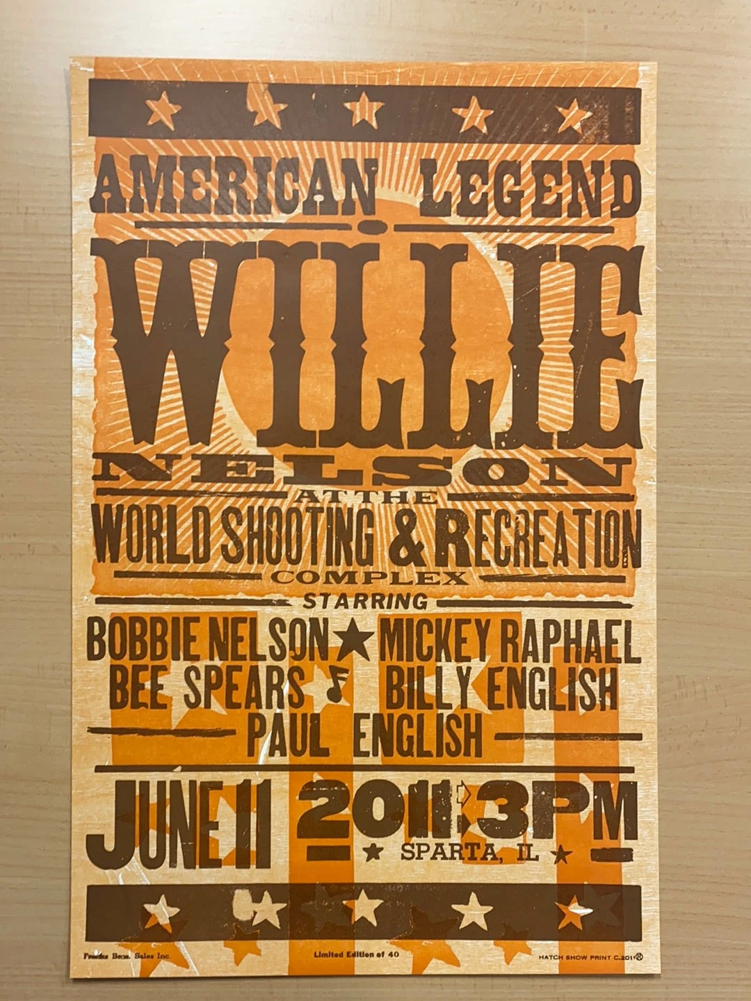 Willie Nelson - 2011 Hatch Show Print 6/11 Poster Sparta, Illinois 2 Willie Nelson - 2011 Hatch Show Print 6/11 Poster Sparta, Illinois - Image 2