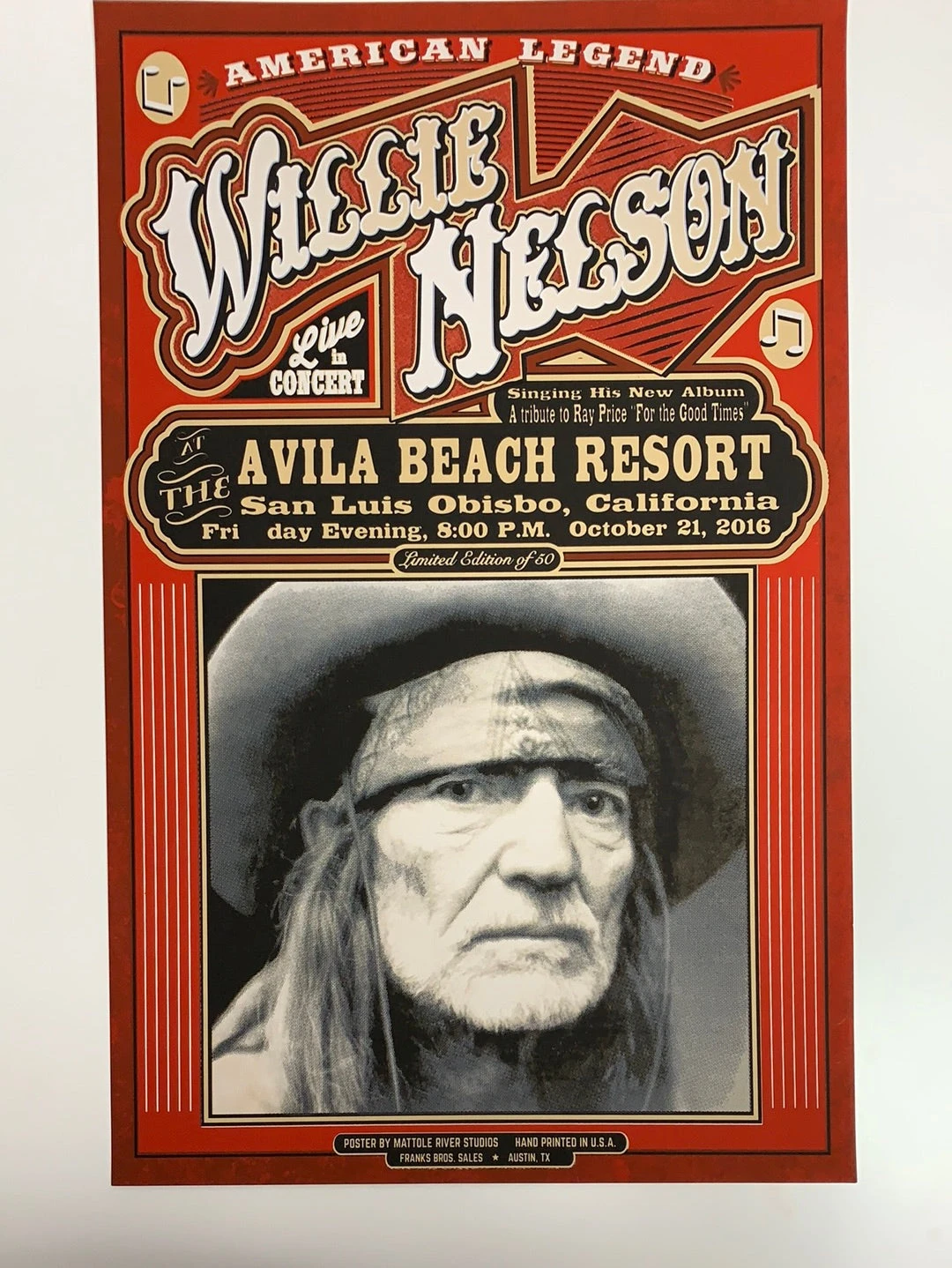 Willie Nelson - 2016 Mattole River Studios Poster San Luis Obisbo, CA 2 Willie Nelson - 2016 Mattole River Studios Poster San Luis Obisbo, CA - Image 2