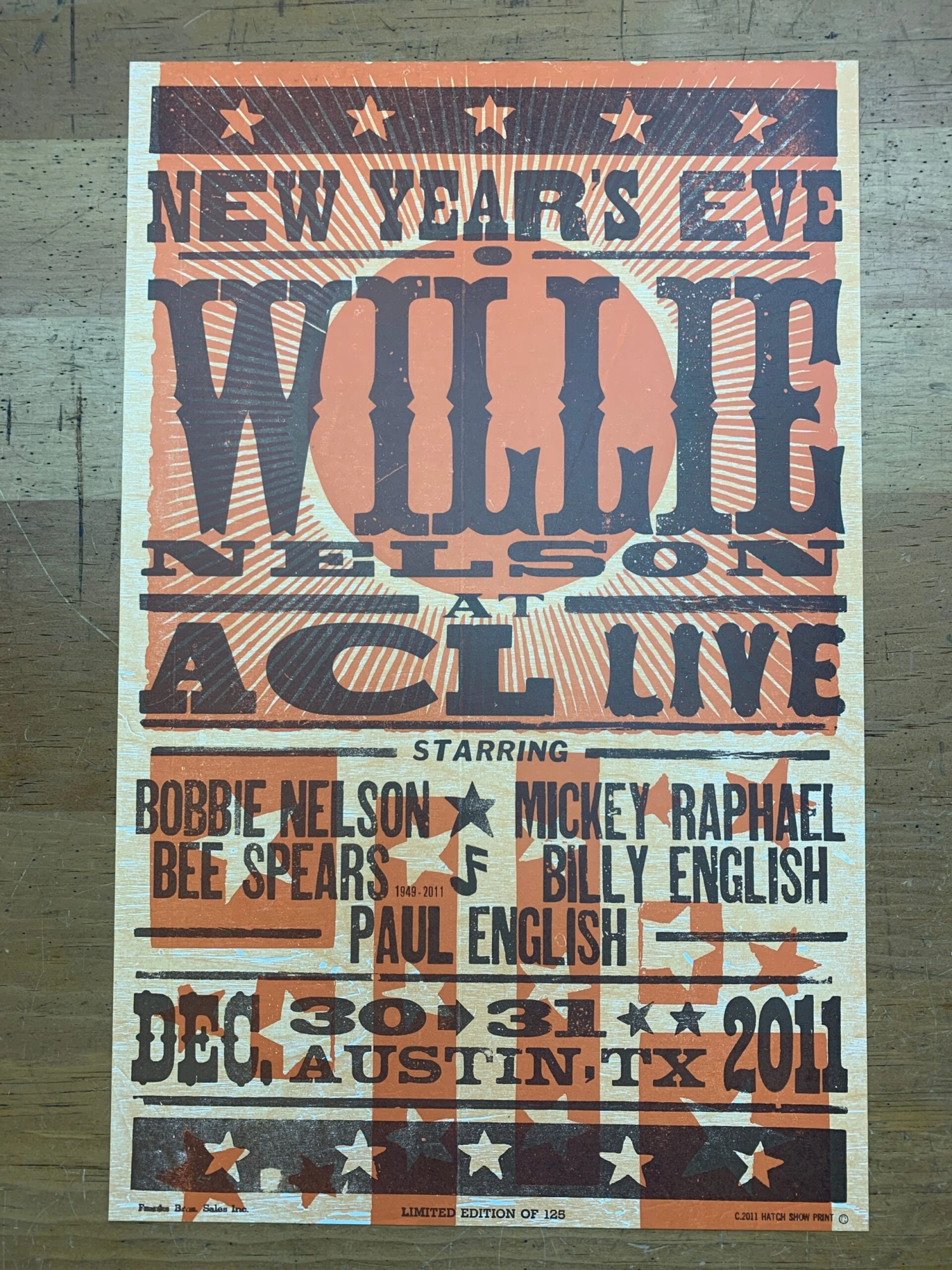 Willie Nelson - 2011 Hatch Show Print NYE Poster ACL Live 2 Willie Nelson - 2011 Hatch Show Print NYE Poster ACL Live - Image 2