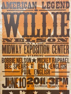 Willie Nelson - 2011 Hatch Show Print 6/10 Poster Columbia, Missouri