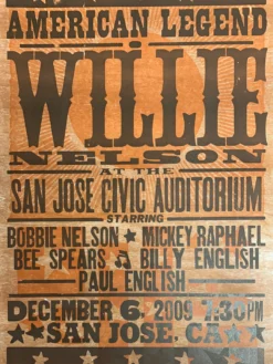 Willie Nelson - 2009 Hatch Show Print 12/6 Poster San Jose, CA