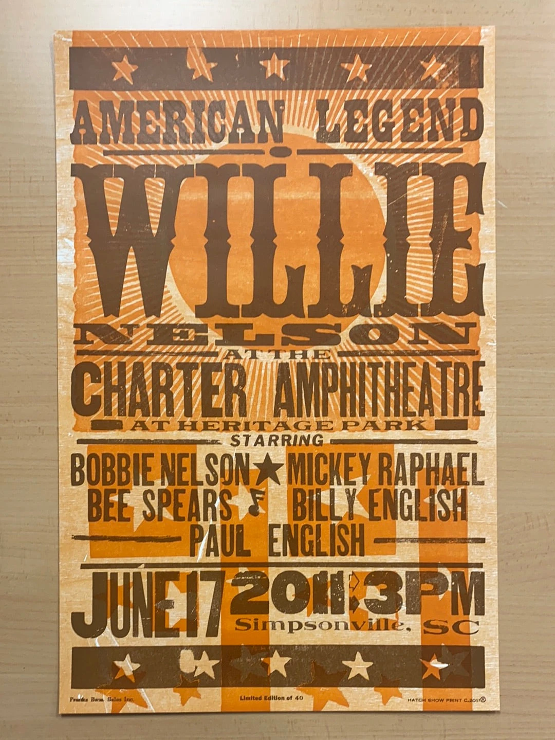 Willie Nelson - 2011 Hatch Show Print 6/17 Poster Simpsonville, South Carolina 2 Willie Nelson - 2011 Hatch Show Print 6/17 Poster Simpsonville, South Carolina - Image 2