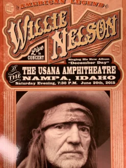Willie Nelson - 2015 Franks Brothers Poster Nampa, Idaho