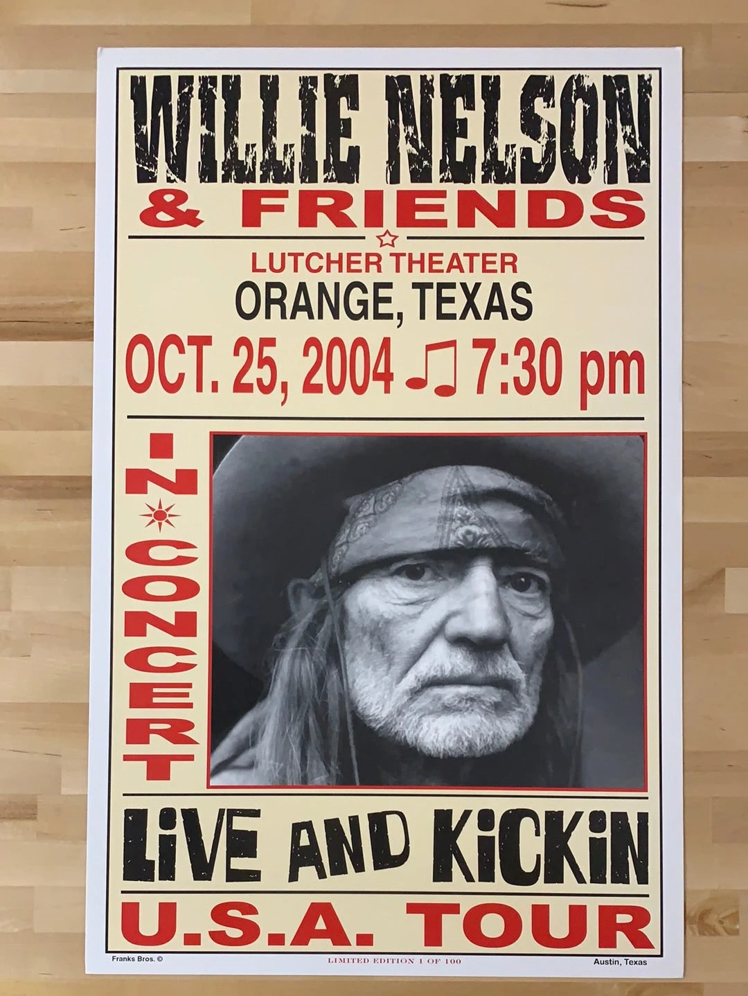 Willie Nelson - 2004 Franks Brothers 10/25 Poster Orange, TX 2 Willie Nelson - 2004 Franks Brothers 10/25 Poster Orange, TX - Image 2