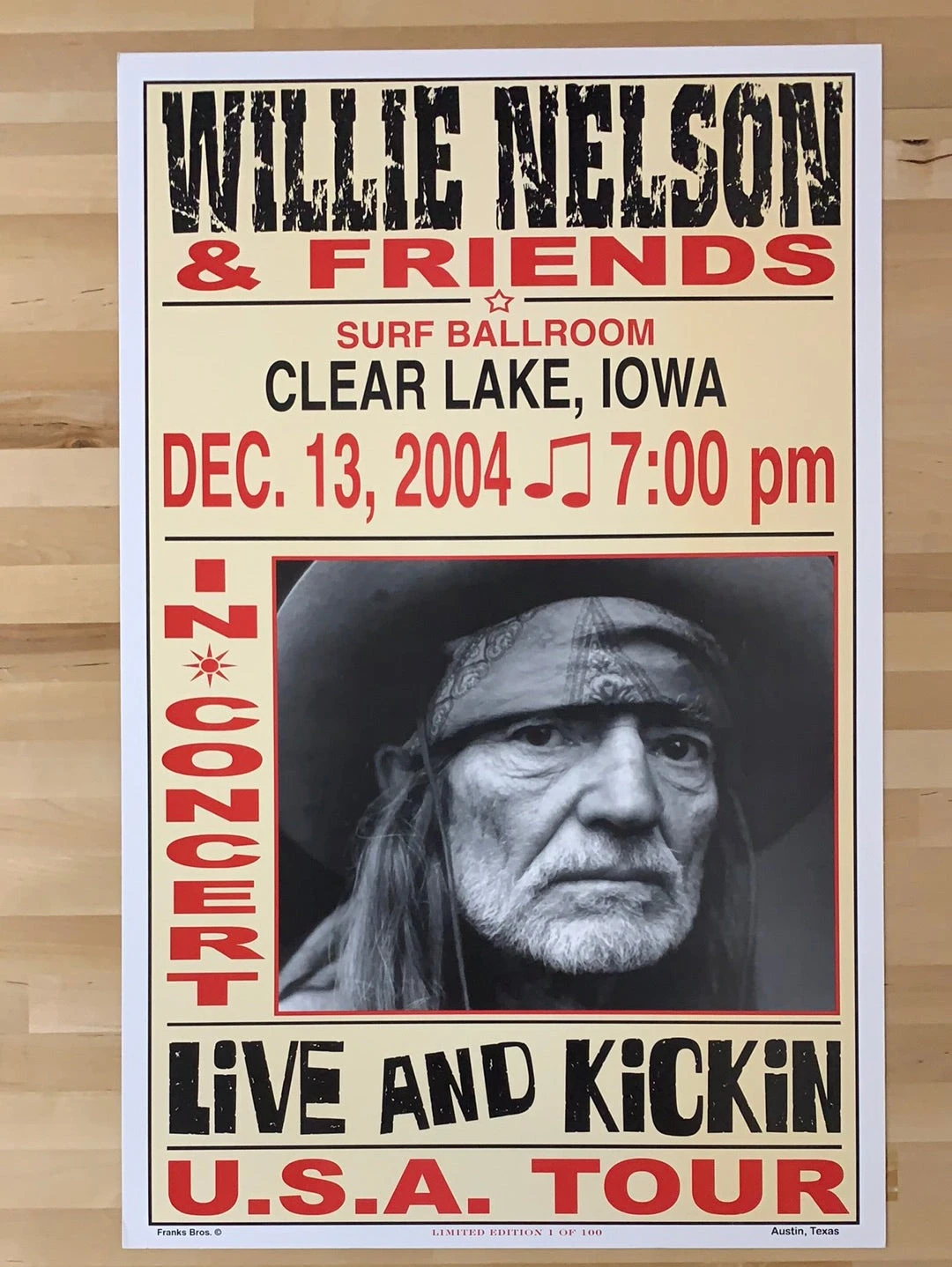 Willie Nelson - 2004 Franks Brothers 12/13 Poster Clear Lake, IA 2 Willie Nelson - 2004 Franks Brothers 12/13 Poster Clear Lake, IA - Image 2