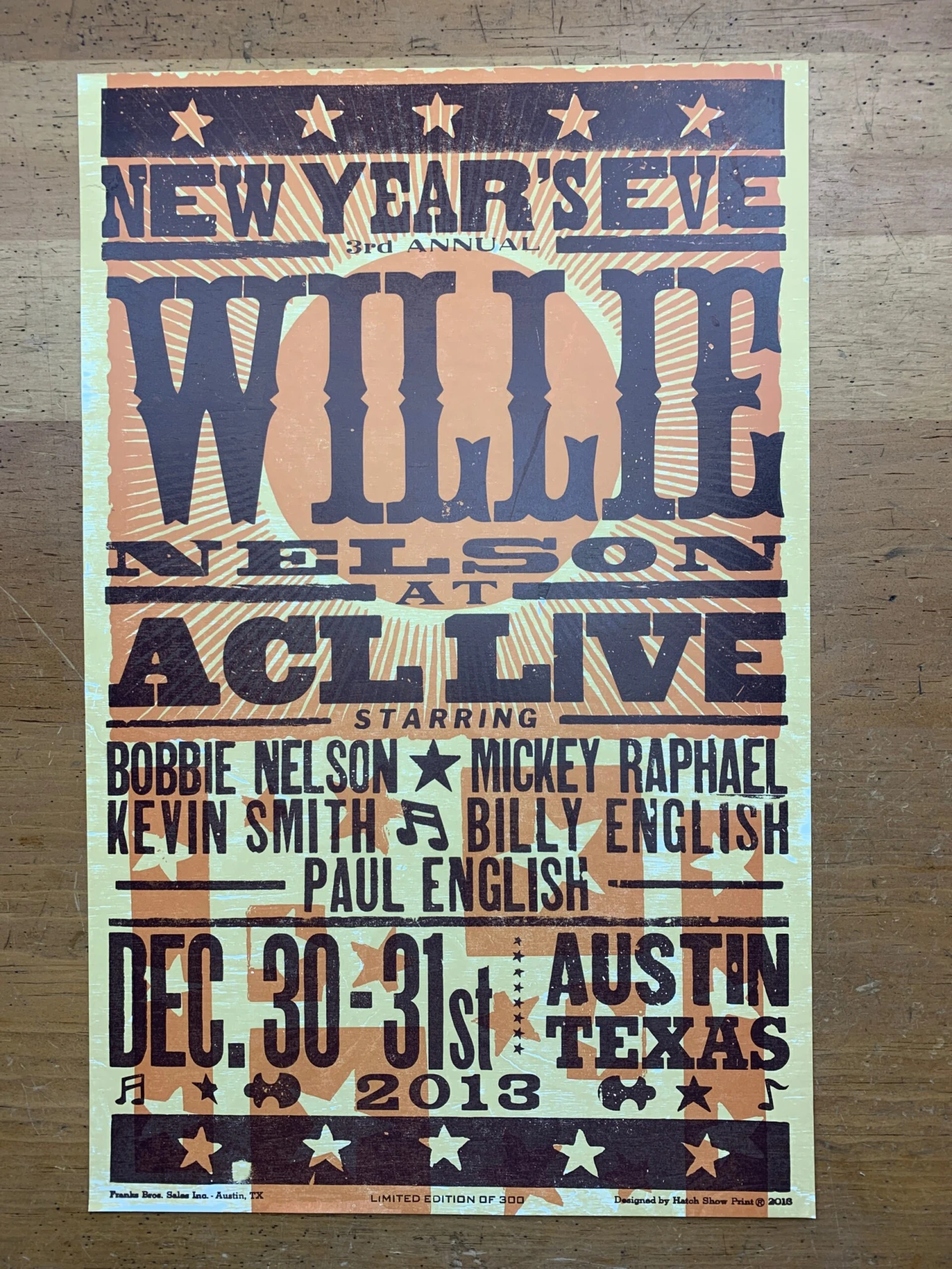 Willie Nelson - 2013 Hatch Show Print NYE Poster ACL Live 2 Willie Nelson - 2013 Hatch Show Print NYE Poster ACL Live - Image 2
