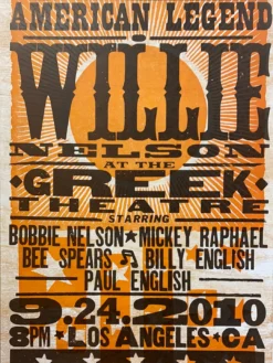 Willie Nelson - 2010 Hatch Show Print 9/24 Poster Los Angeles, California