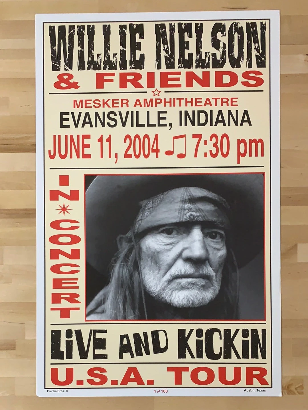 Willie Nelson - 2004 Franks Brothers 6/11 Poster Evansville, IN 2 Willie Nelson - 2004 Franks Brothers 6/11 Poster Evansville, IN - Image 2