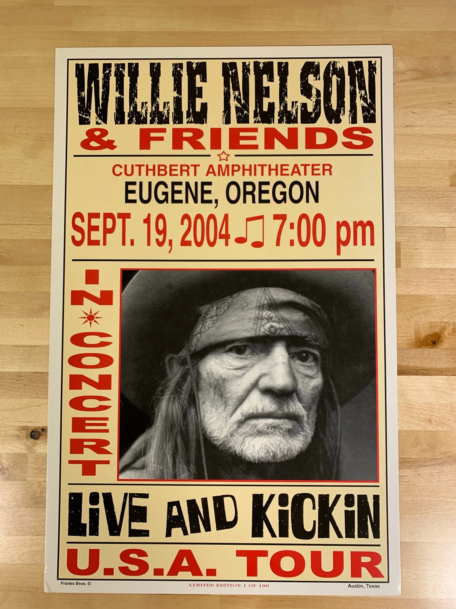 Willie Nelson - 2004 Franks Brothers 9/19 Poster Eugene, Oregon 2 Willie Nelson - 2004 Franks Brothers 9/19 Poster Eugene, Oregon - Image 2
