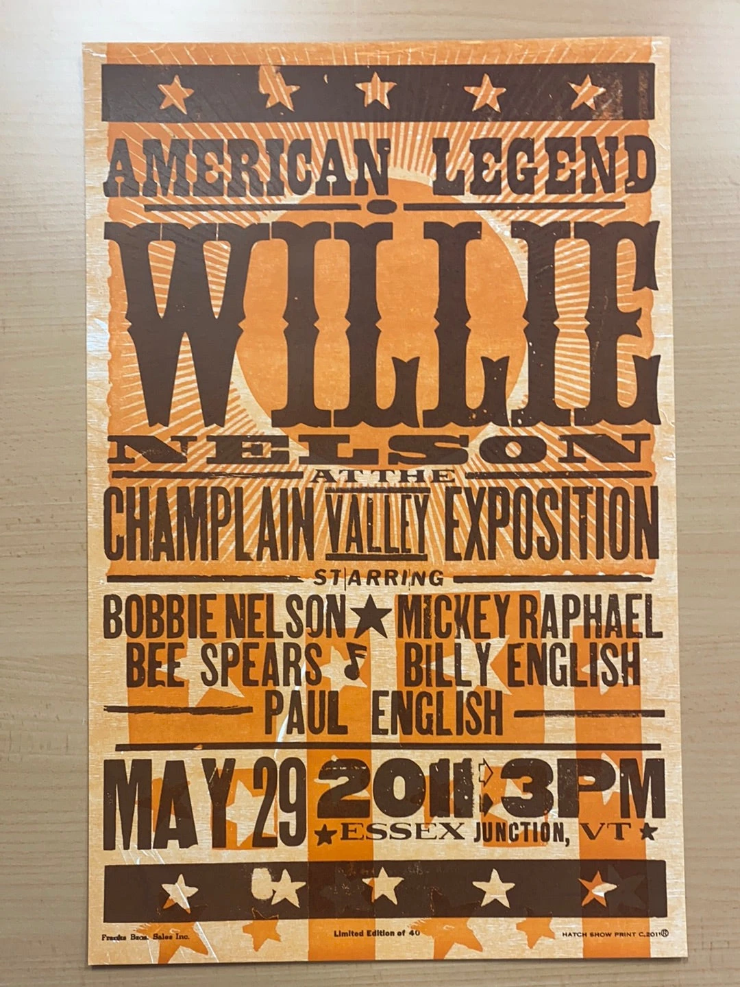 Willie Nelson - 2011 Hatch Show Print 5/29 Poster Essex Junction, Vermont 2 Willie Nelson - 2011 Hatch Show Print 5/29 Poster Essex Junction, Vermont - Image 2