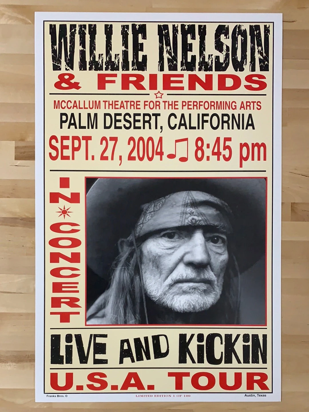 Willie Nelson - 2004 Franks Brothers 9/27 Poster Palm Desert, CA 2 Willie Nelson - 2004 Franks Brothers 9/27 Poster Palm Desert, CA - Image 2